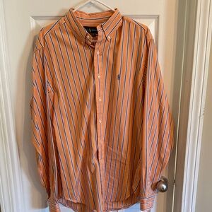 Polo by Ralph Lauren Men's Orange and Blue Striped Shirt